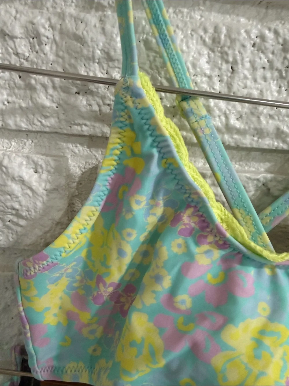 Shade Critters Crochet Floral Two-Piece Swim Set with Yellow Tassel Accents